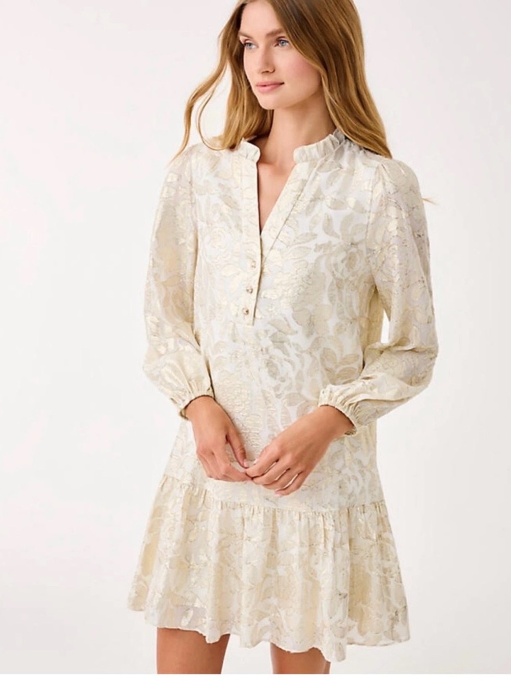 Lilly Pulitzer Ivory Floral Lace Long-Sleeve Ruffle Dress NWT